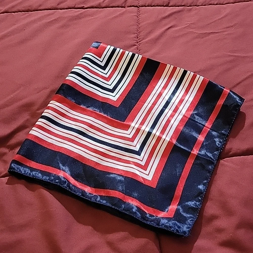 Small Blue, Red & White Print Scarf, Soft, lightweight satin feel scarf, 19